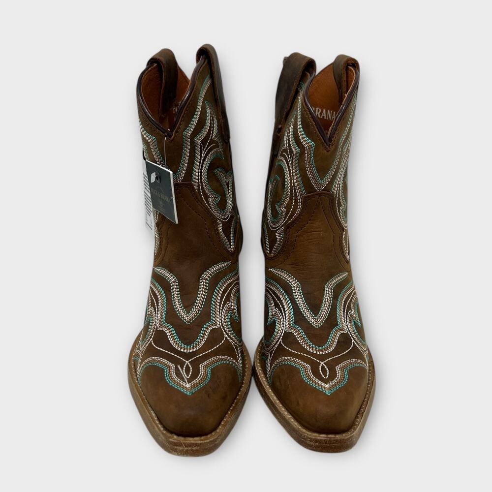 Buck & Brana Regina Napa Camel Embroidered Leather Western Ankle Boot Size 6 NEW - Picture 2 of 13